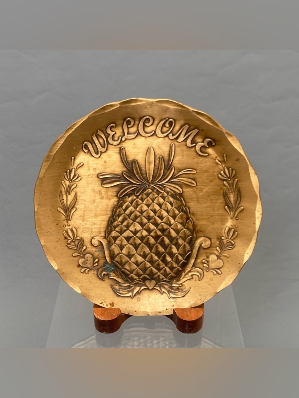 SOLID BRONZE HANDMADE WENDELL AUGUST FORGE~WELCOME PINEAPPLE DECOR 5” PLATE